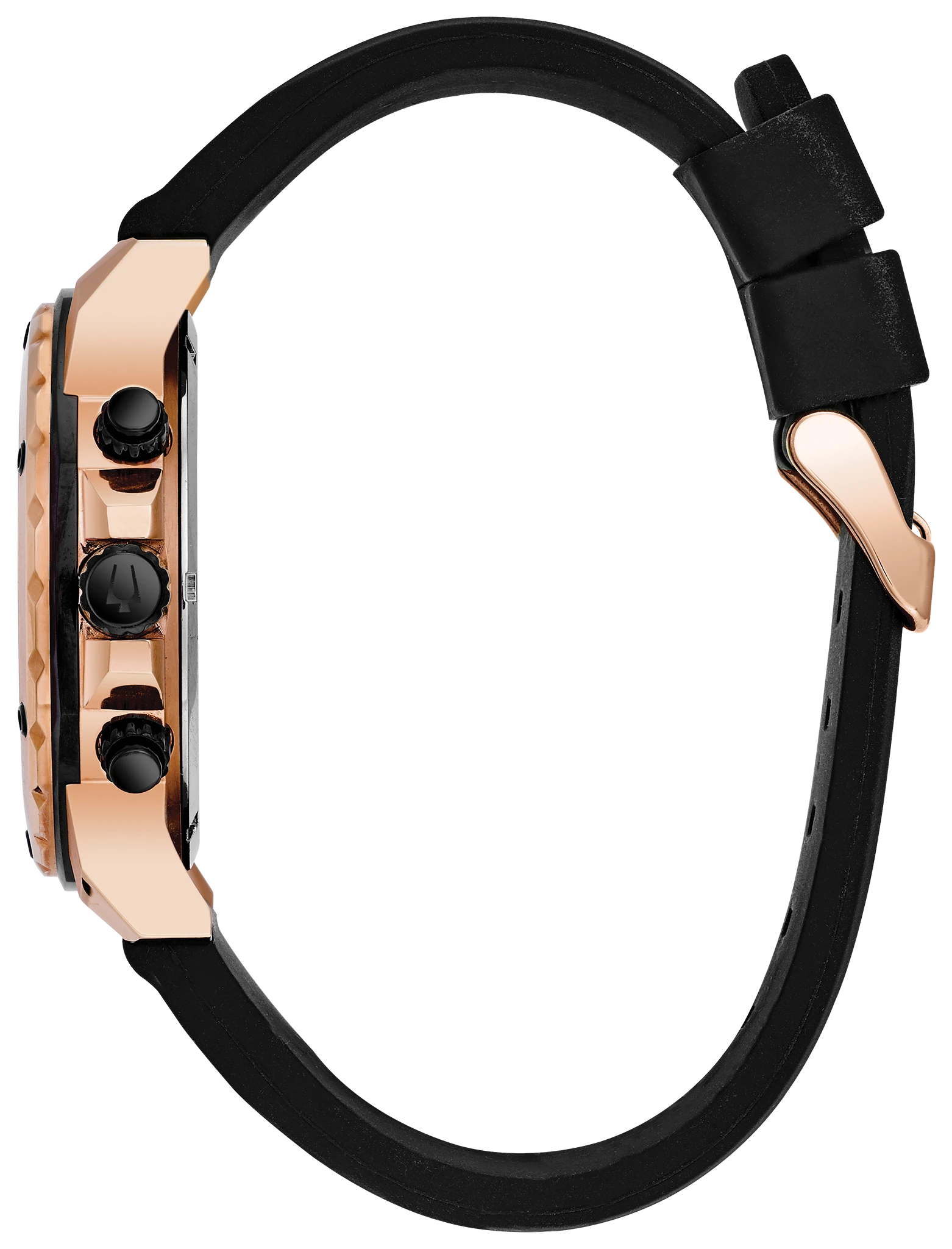 Bulova Marine Star Men's Rose Gold Black Dial Black Strap Watch